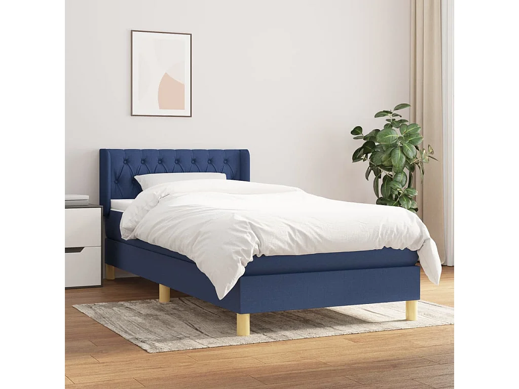 Conjunto Boxspring - 80x200 cm + Somieres + colchón tela azul ES38406