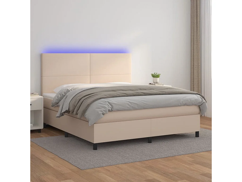 Ensemble complet boxspring - 160x200 cm + sommier à lattes de lit + matelas LED Cappuccino SRGW60841