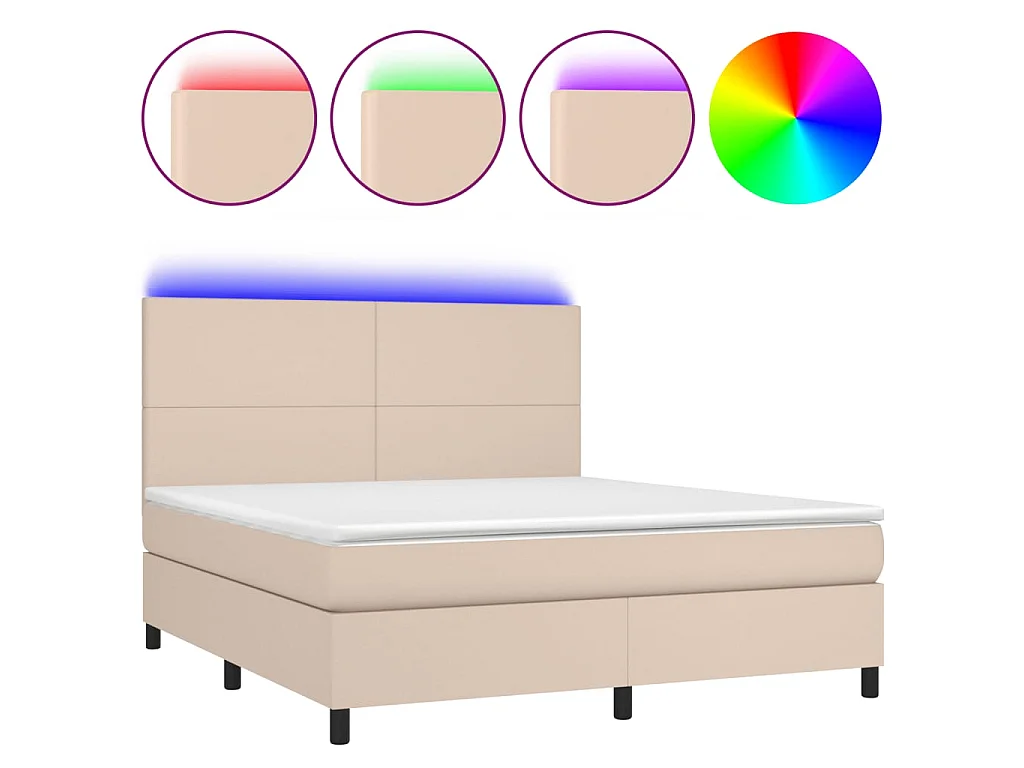 Ensemble complet boxspring - 160x200 cm + sommier à lattes de lit + matelas LED Cappuccino SRGW60841