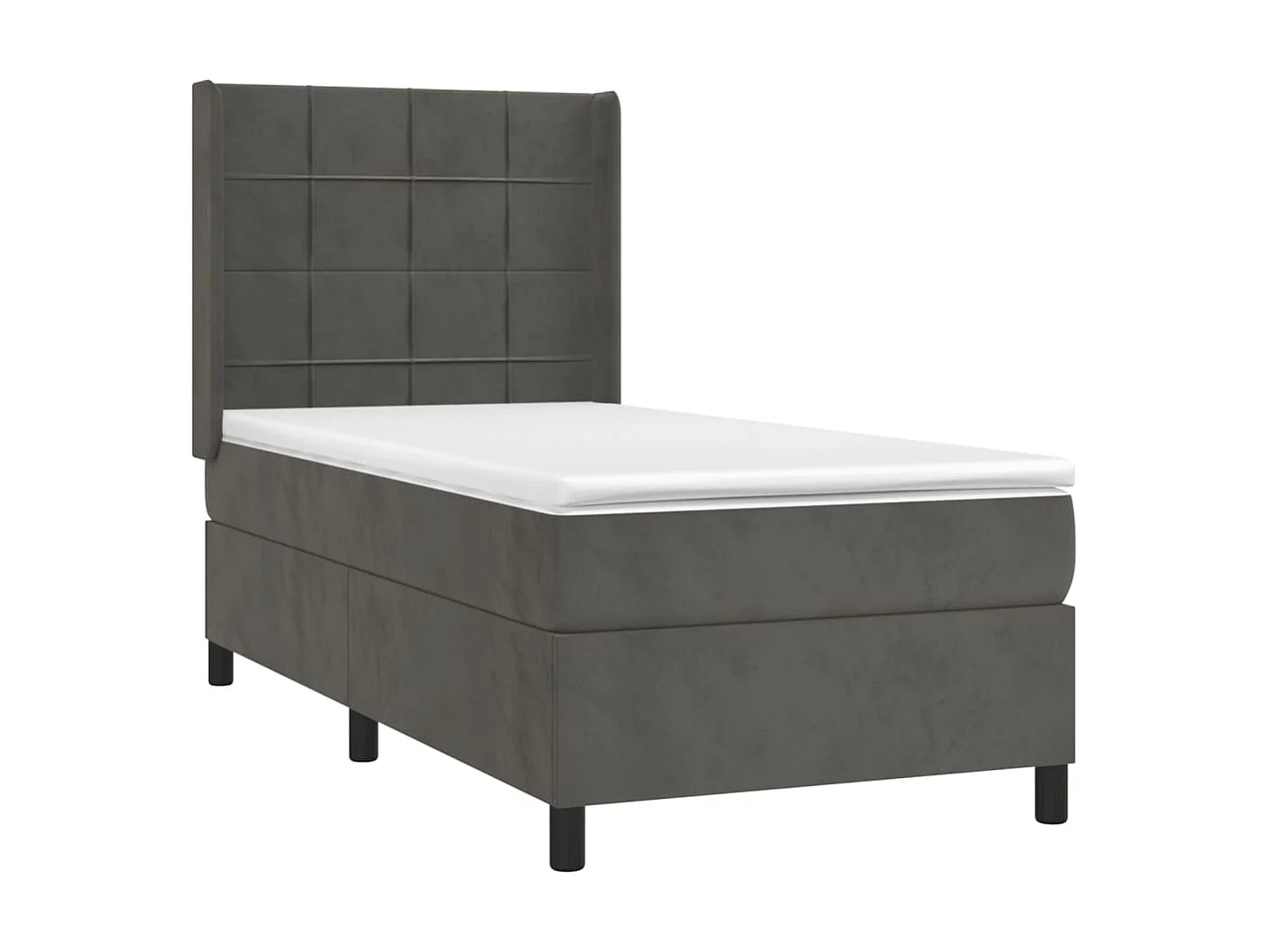 Conjunto Boxspring - 90x190 cm + Somieres + colchón + LED terciopelo gris oscuro ES43018