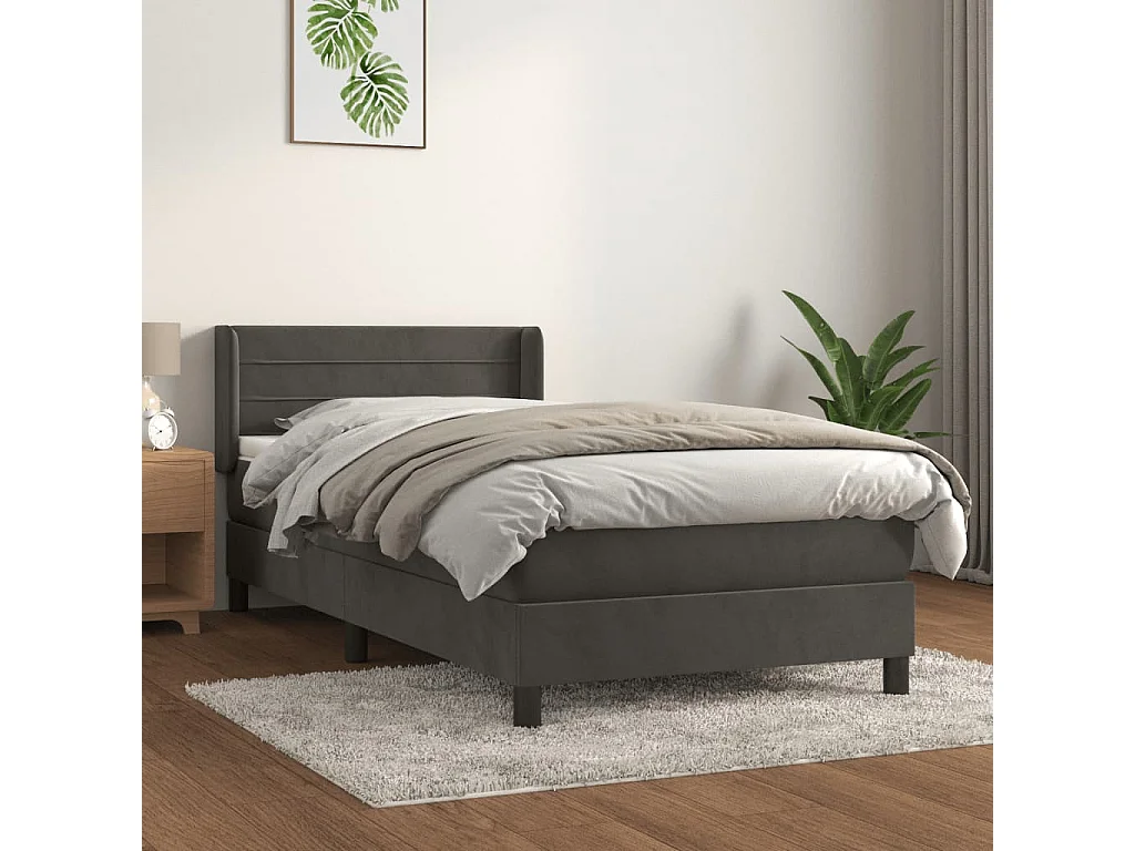 Boxspringbett mit Matratze,Bett für Schlafzimmer Dunkelgrau 90x190 cm Samt -CFW79242