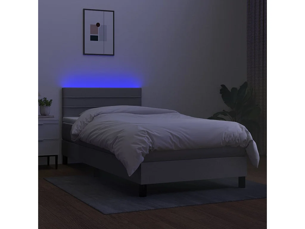 Conjunto Boxspring - 100x200 cm + Somieres + colchón + luces LED tela gris claro ES43174