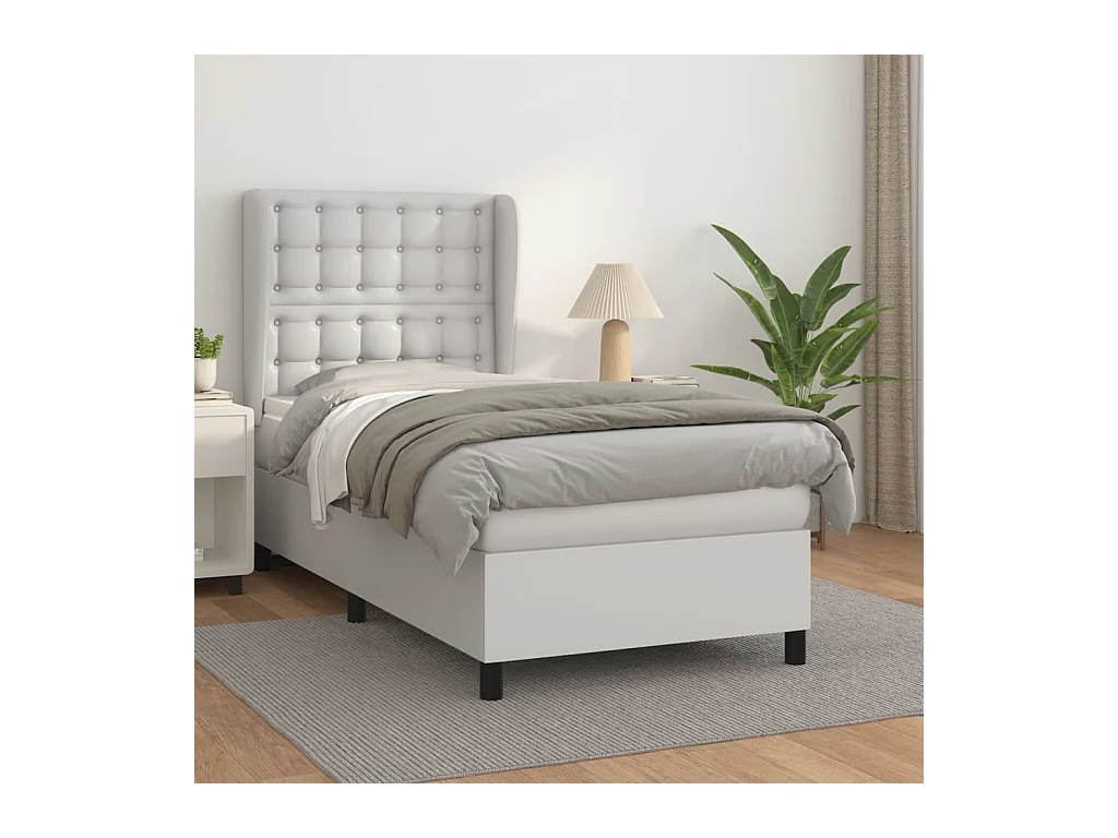 Cama continental com molas+ colchão 80x200 cm couro artificial branco PT945504