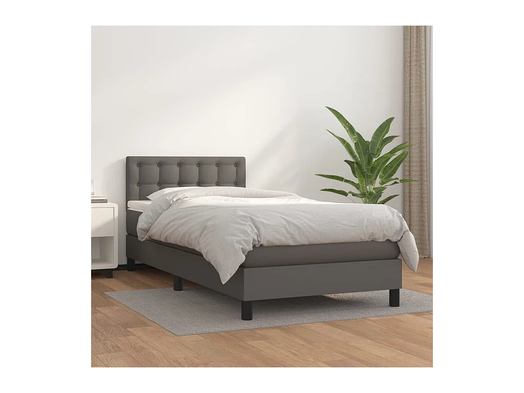 Ensemble complet boxspring - 80x200 cm + sommier tapissier + matelas Gris Similicuir SRGW18480