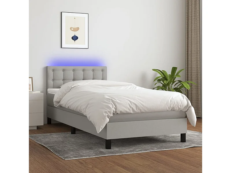 LED-Boxspringbett mit Matratze,Bett für Schlafzimmer Hellgrau 90x200 cm Stoff -CFW49253