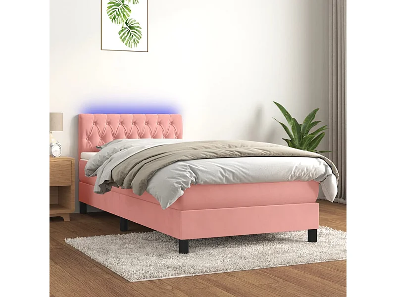 LED-Boxspringbett mit Matratze,Bett für Schlafzimmer Rosa 90x190 cm Samt -CFW70615