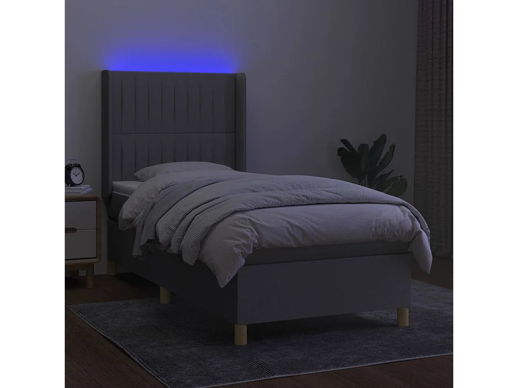 Conjunto Boxspring - 80x200 cm + Somieres + colchón + luces LED tela gris claro ES43053