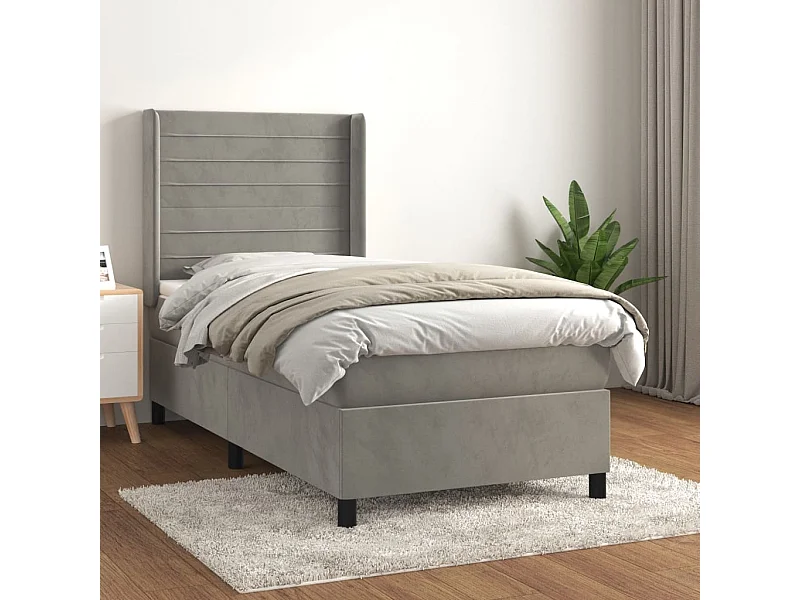 Cama continental com molas+ colchão 90x200 cm veludo cinza-claro PT497753