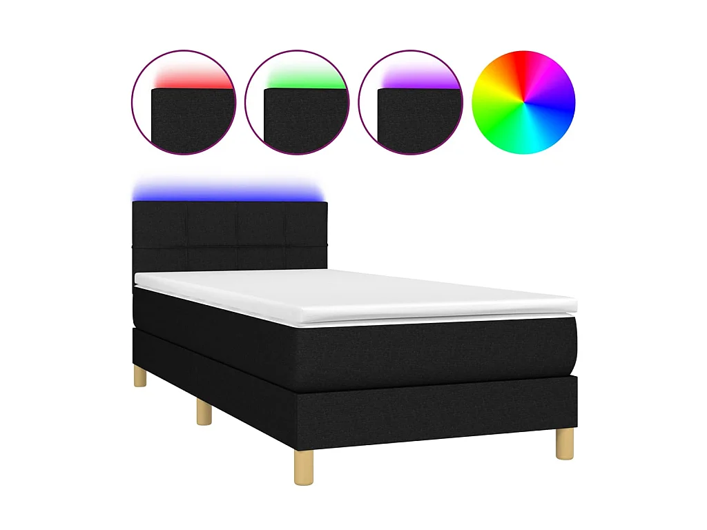 Cama continental c/ colchão e LED 90x190 cm tecido preto PT362430