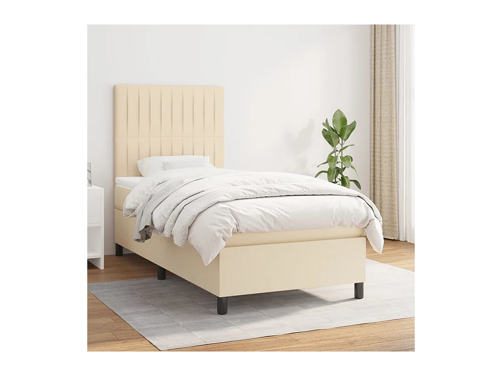 Ensemble complet boxspring - 100x200 cm + sommier tapissier + matelas Crème Tissu SRGW62571
