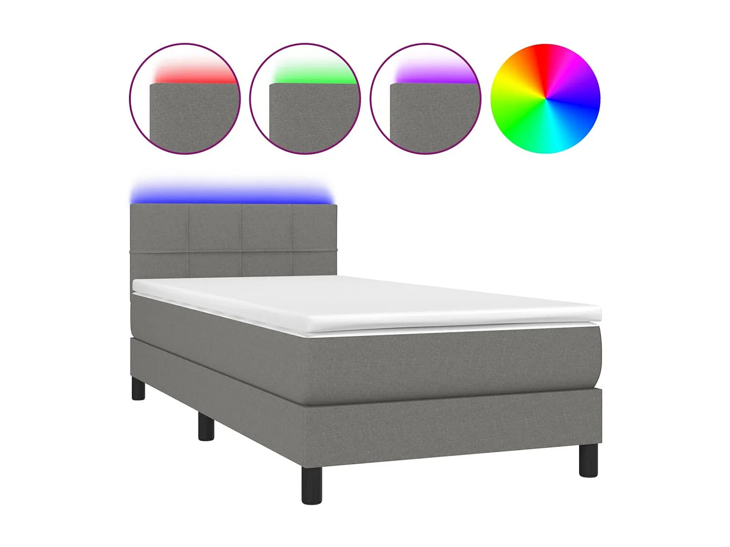 Ensemble complet boxspring - 90x200 cm + sommier à lattes de lit + matelas + LED Gris foncé SRGW47797