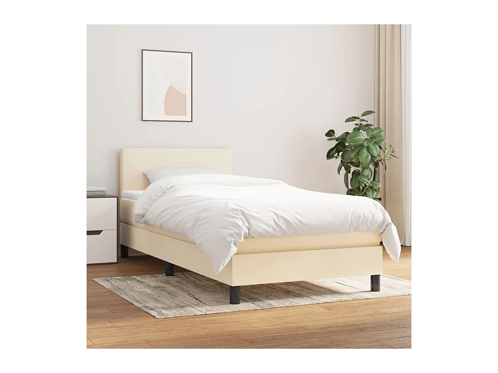 Ensemble complet boxspring - 100x200 cm + sommier tapissier + matelas Crème Tissu SRGW92218