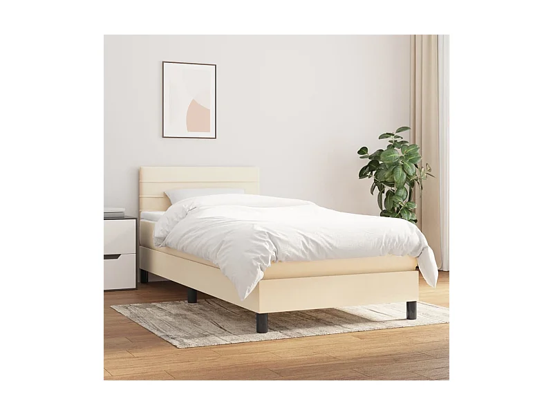 Ensemble complet boxspring - 100x200 cm + sommier tapissier + matelas Crème Tissu SRGW82428