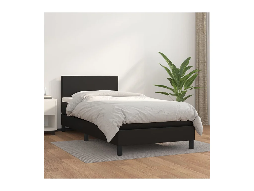 Ensemble complet boxspring - 80x200 cm + sommier tapissier + matelas Noir Similicuir SRGW74291