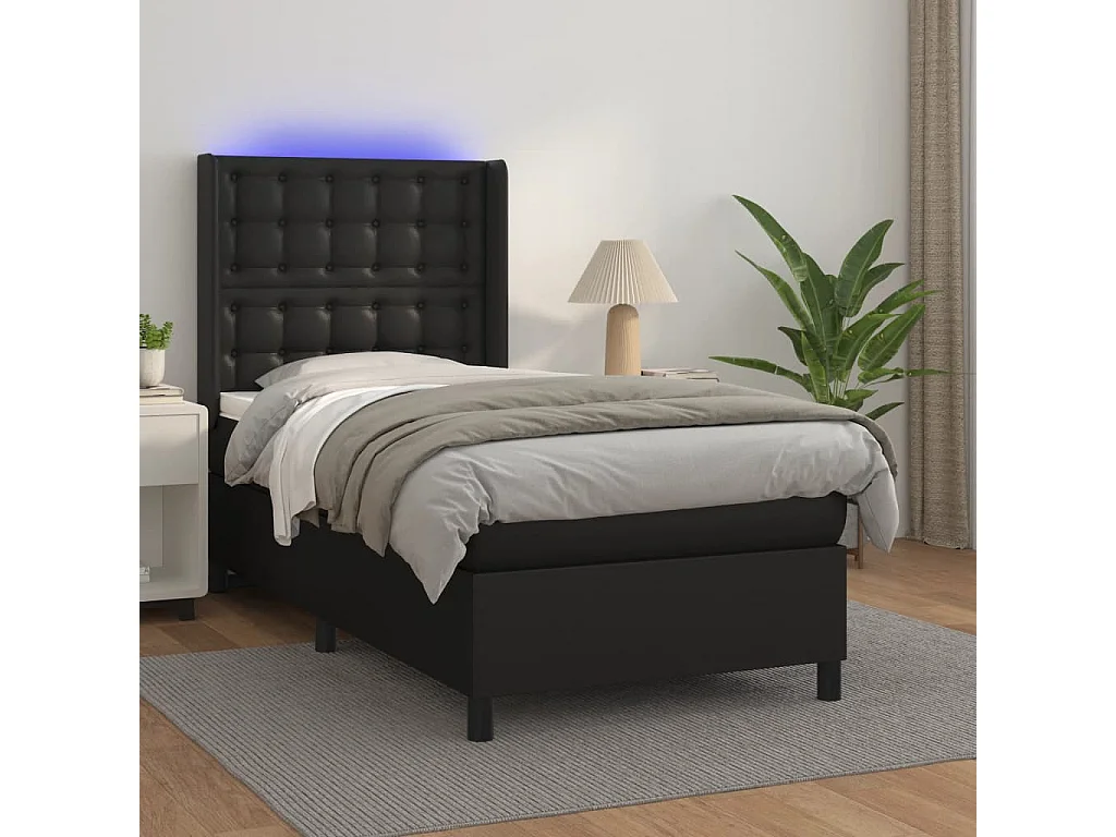 Conjunto Boxspring - 80x200 cm + Somieres + colchón + LED cuero sintético negro ES44721