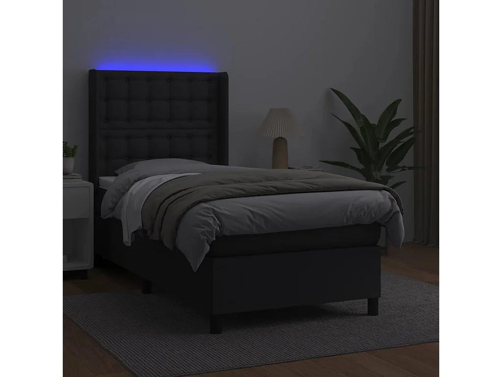 Cama continental c/ colchão/LED 80x200 cm couro artificial preto PT471143