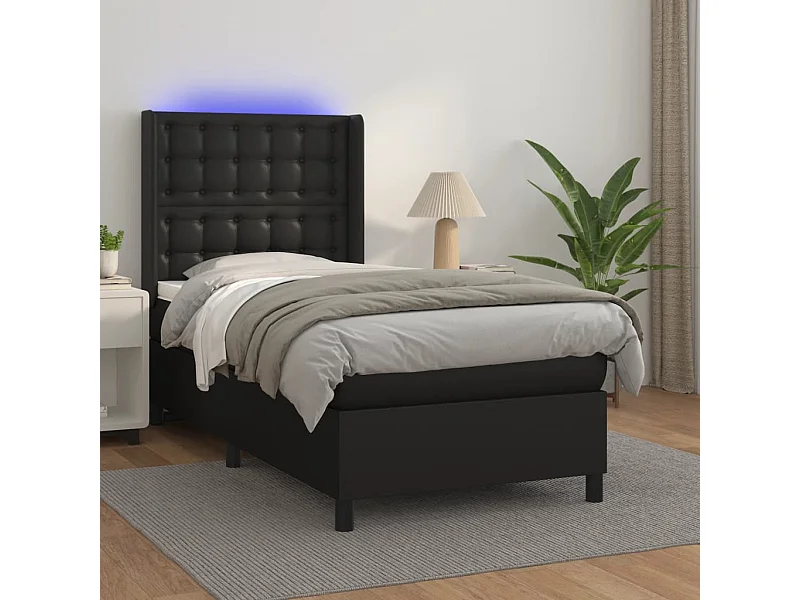 Cama continental c/ colchão/LED 80x200 cm couro artificial preto PT471143