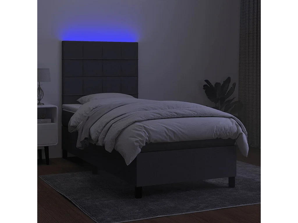 Cama continental c/ colchão e LED 80x200 cm tecido cinza-escuro PT762241