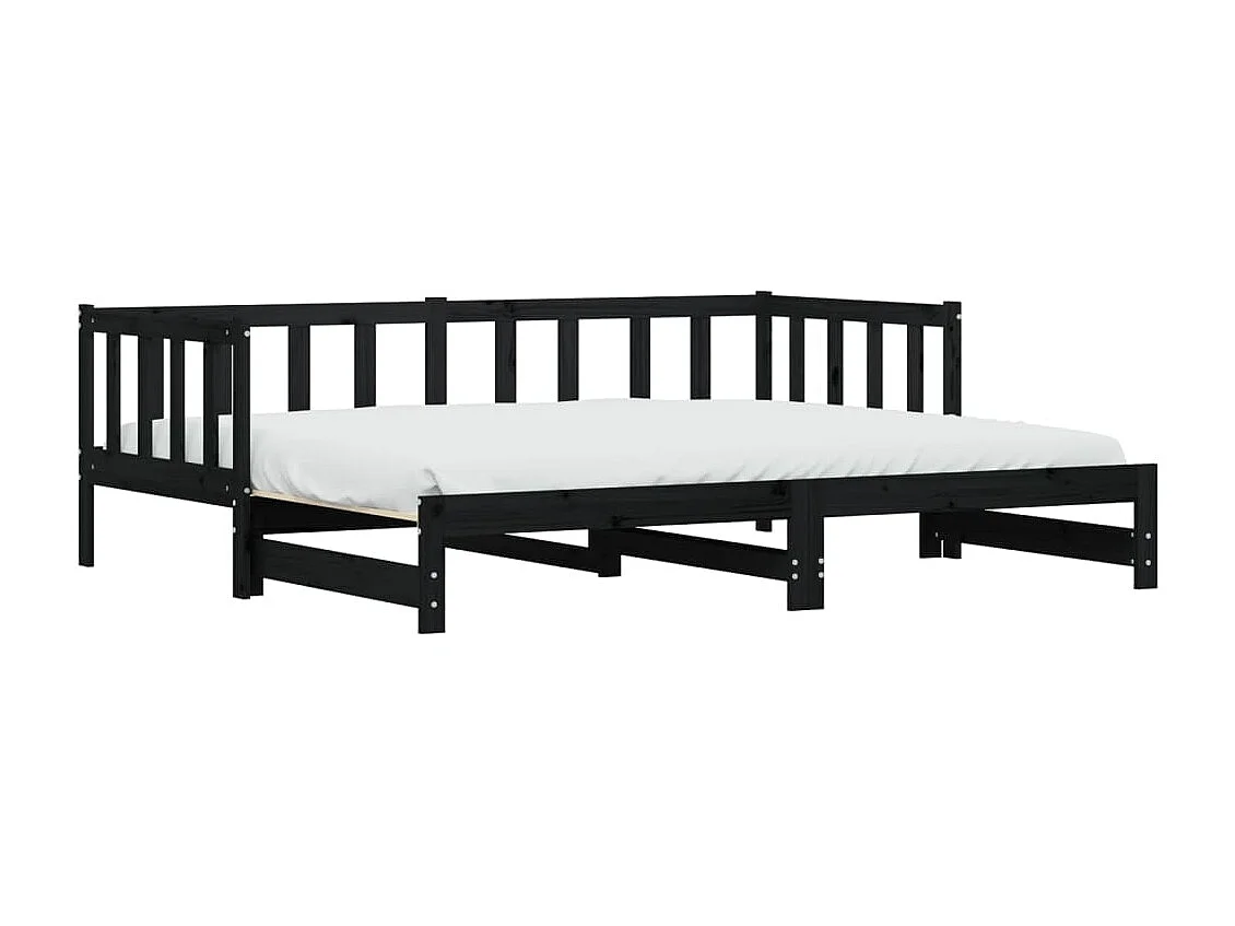 Lit de jour avec lit gigogne-90x190 cm noir 90x190 cm bois de pin massif KSAW39594