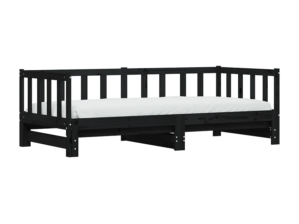 Lit de jour avec lit gigogne-90x190 cm noir 90x190 cm bois de pin massif KSAW39594