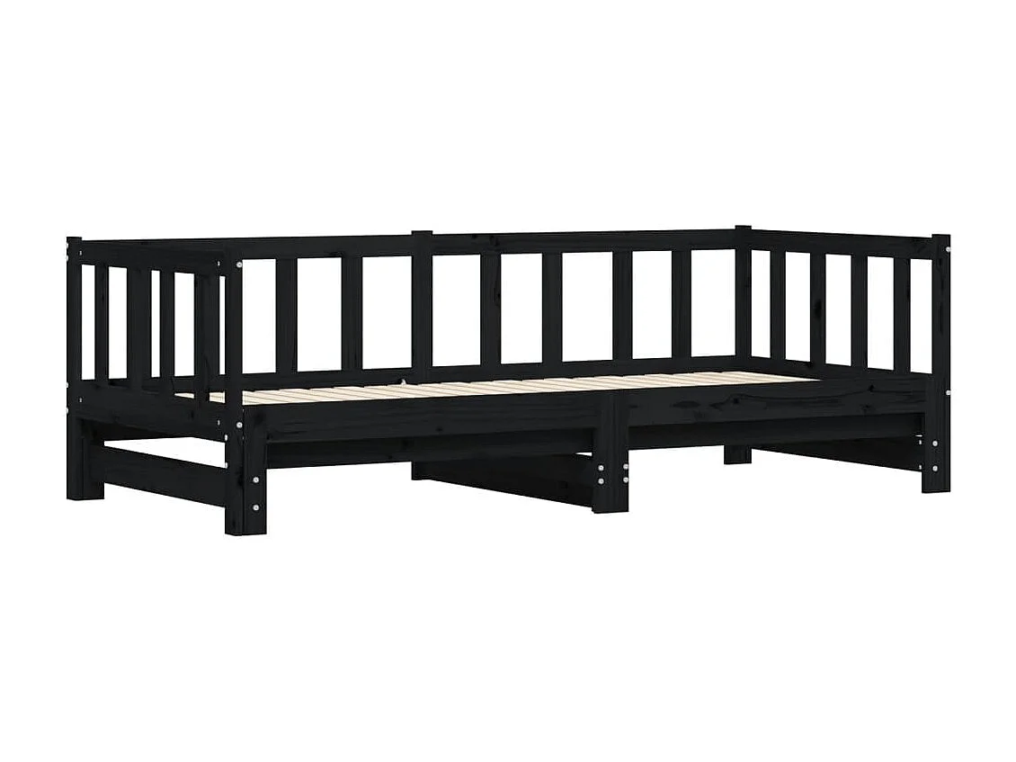 Lit de jour avec lit gigogne-90x190 cm noir 90x190 cm bois de pin massif KSAW39594