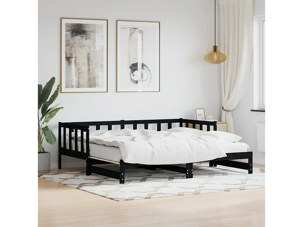 Lit de jour avec lit gigogne-90x190 cm noir 90x190 cm bois de pin massif KSAW39594