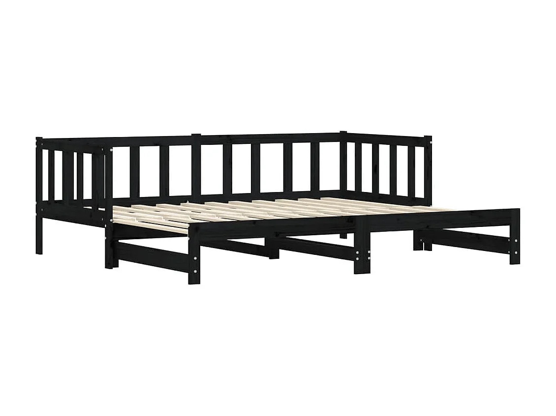 Lit de jour avec lit gigogne-90x190 cm noir 90x190 cm bois de pin massif KSAW39594