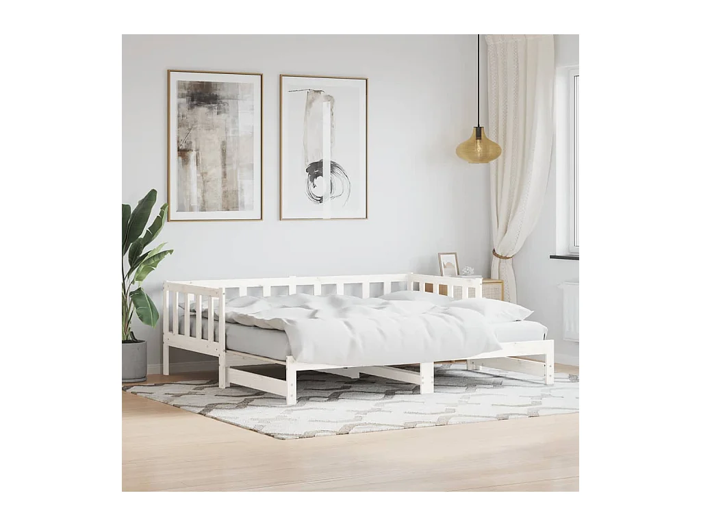Tagesbett Ausziehbar,Ausziehbett Weiß 90x200 cm Massivholz Kiefer -gkd85290