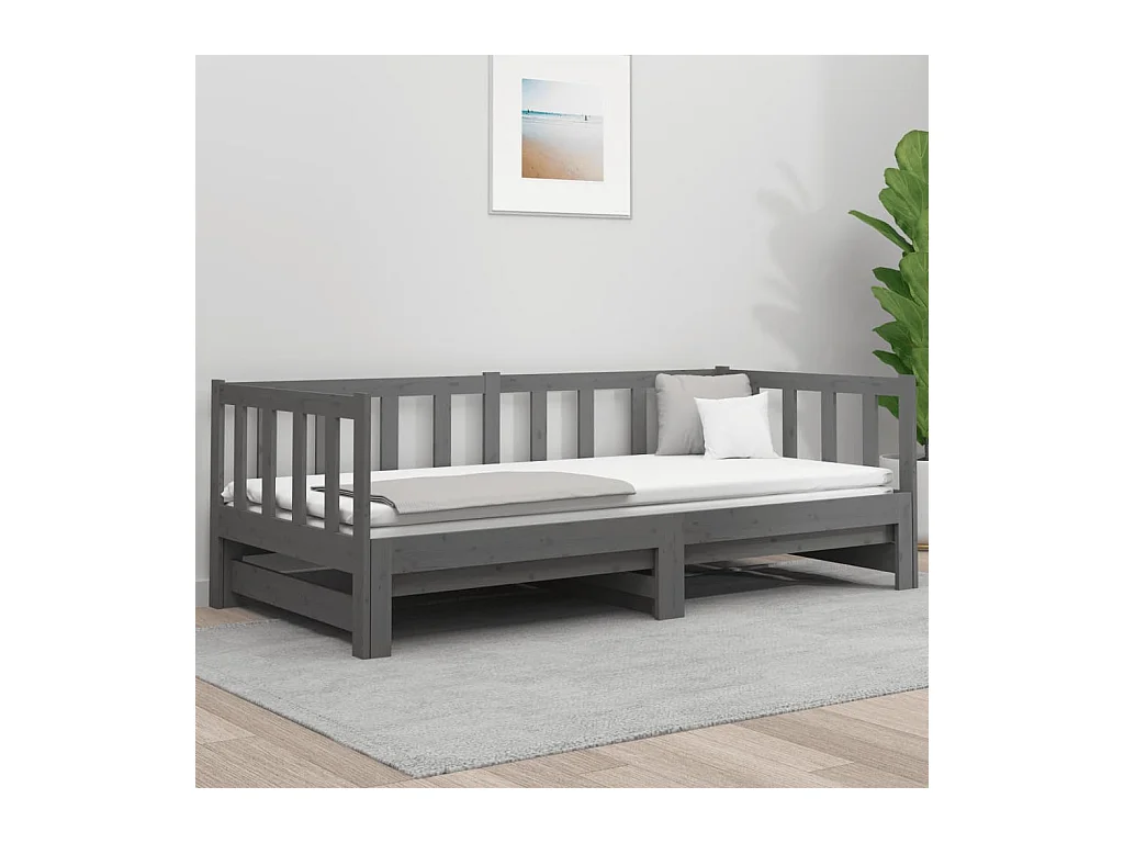 Lit gigogne Gris 2x(90x190) cm Bois de pin massif POI22923