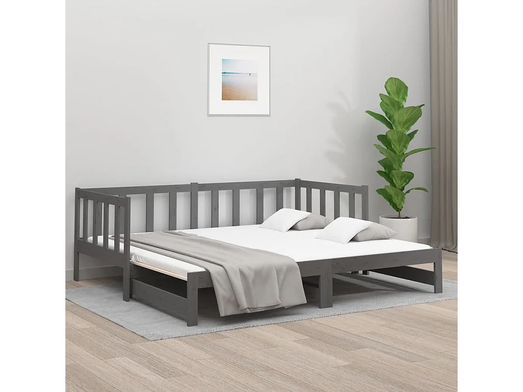 Lit gigogne Gris 2x(90x190) cm Bois de pin massif POI22923