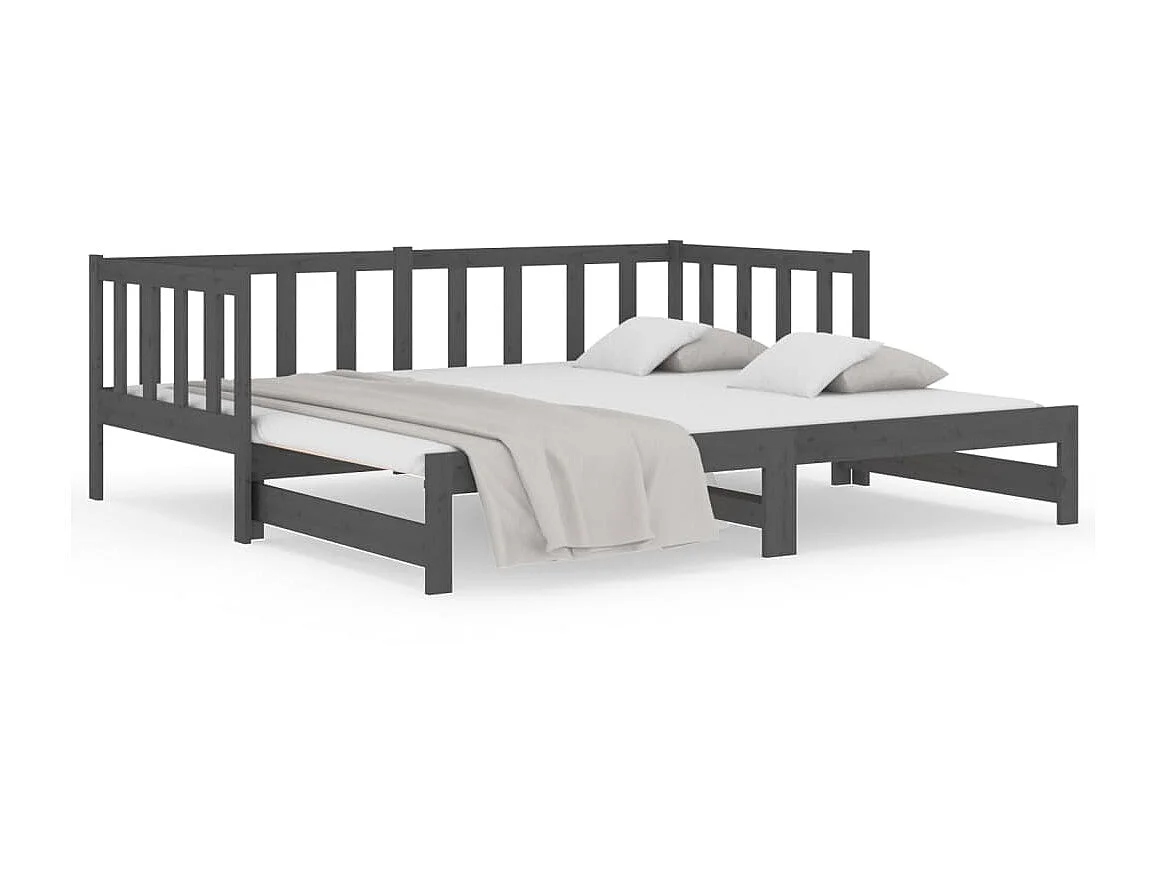 Lit gigogne Gris 2x(90x190) cm Bois de pin massif POI22923