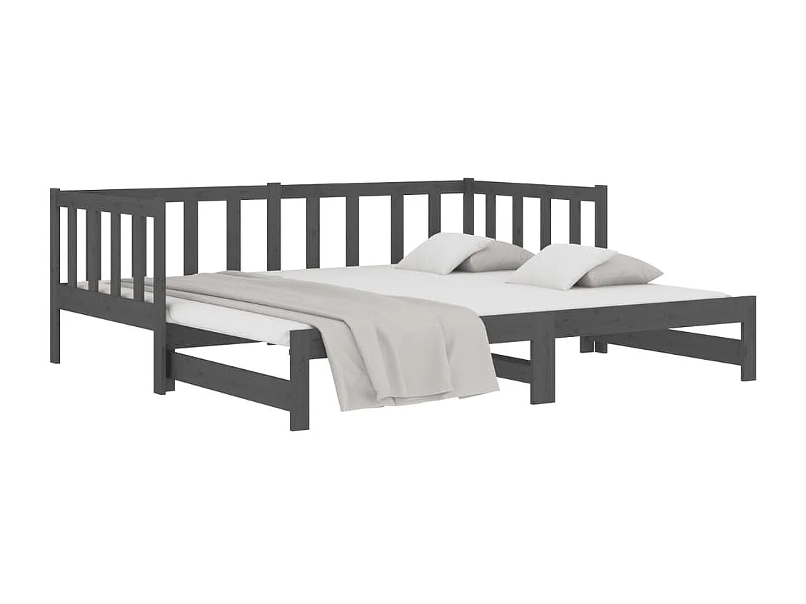 Lit gigogne Gris 2x(90x190) cm Bois de pin massif POI22923