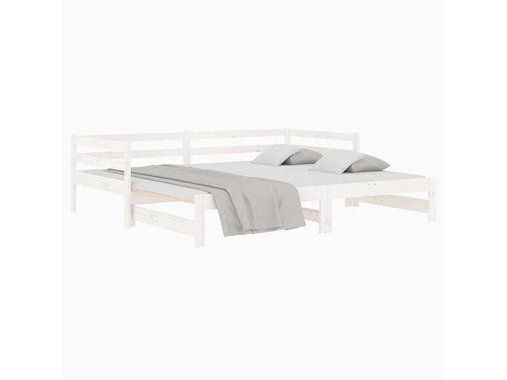 Lit gigogne Blanc 2x(80x200) cm Bois de pin massif POI50879