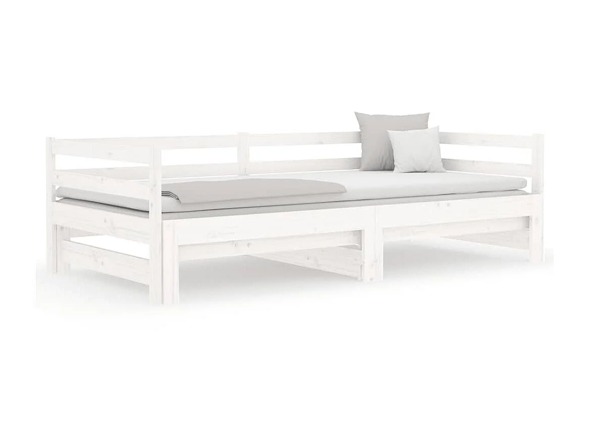 Lit gigogne Blanc 2x(80x200) cm Bois de pin massif POI50879