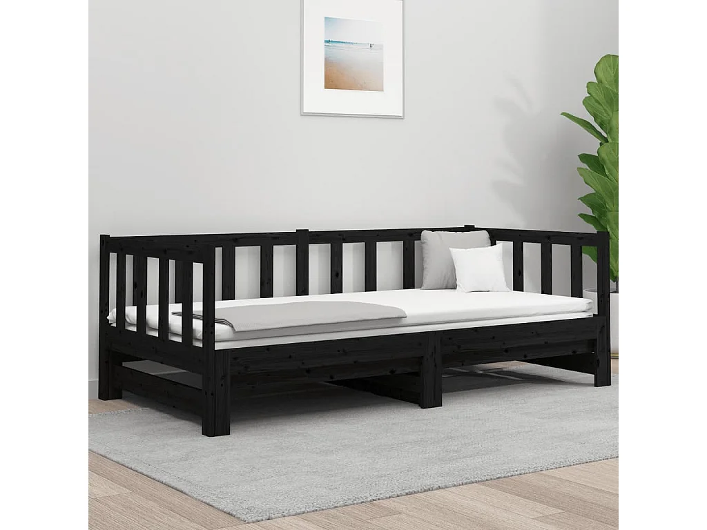 Cama nido - 90x190 cm extraíble madera maciza de pino negro ES30423