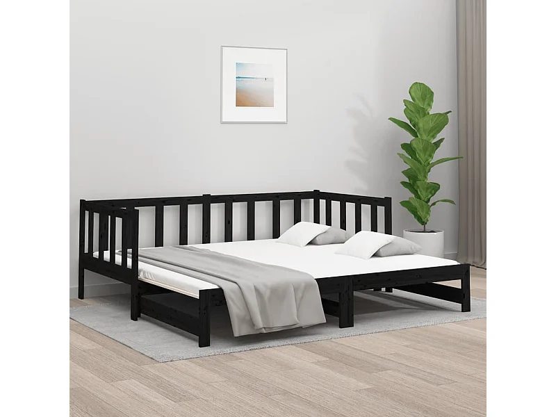 Slaapbank uitschuifbaar massief grenenhout zwart 2x(90x190) cm NL69873