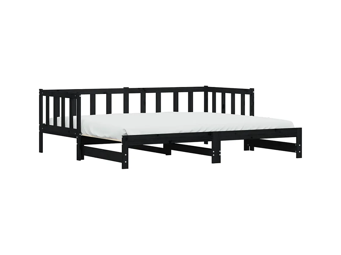 Lit de jour avec lit gigogne-90x200 cm noir 90x200 cm bois de pin massif KSAW45260