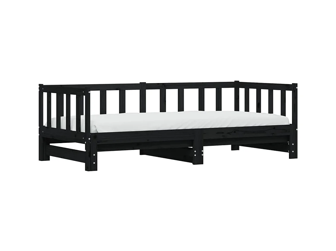 Lit de jour avec lit gigogne-90x200 cm noir 90x200 cm bois de pin massif KSAW45260