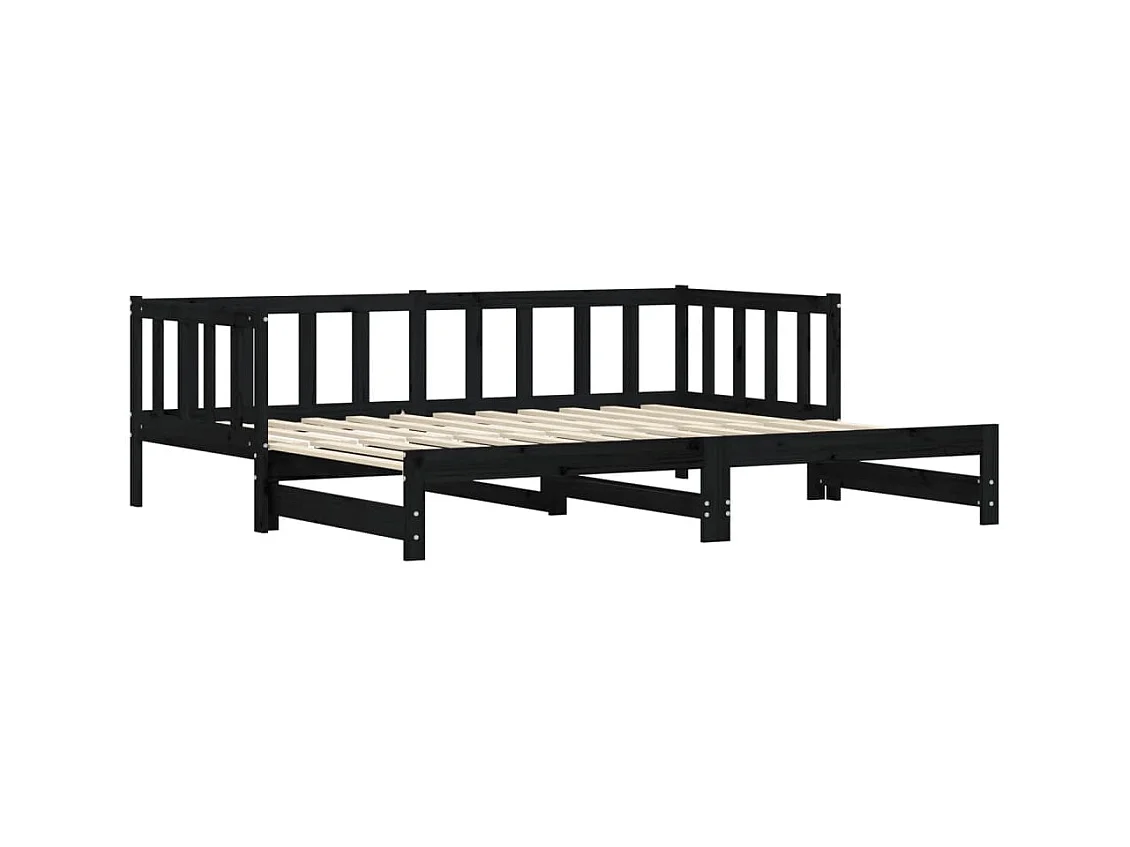 Lit de jour avec lit gigogne-90x200 cm noir 90x200 cm bois de pin massif KSAW45260
