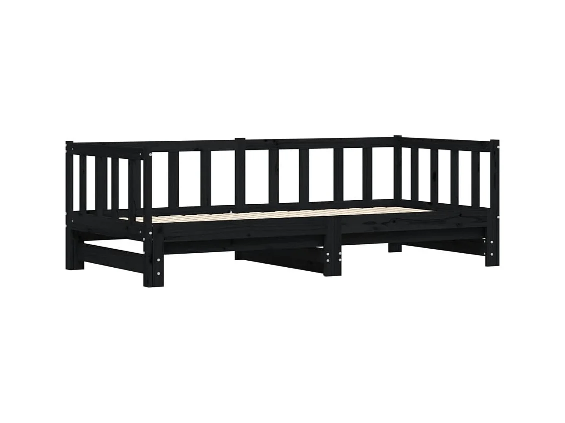 Lit de jour avec lit gigogne-90x200 cm noir 90x200 cm bois de pin massif KSAW45260