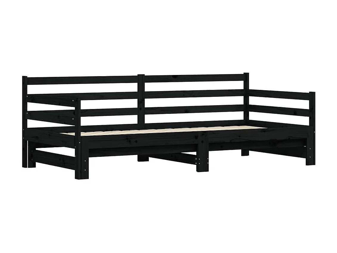 Tagesbett Ausziehbar,Ausziehbett Schwarz 80x200 cm Massivholz Kiefer -gkd31393