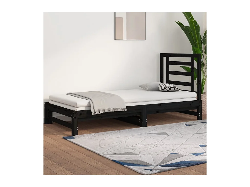 Slaapbank uitschuifbaar massief grenenhout zwart 2x(90x190) cm NL77863