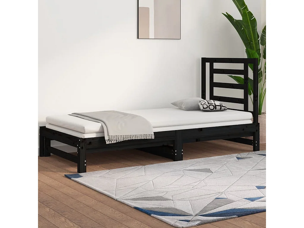 Slaapbank uitschuifbaar massief grenenhout zwart 2x(90x190) cm NL77863