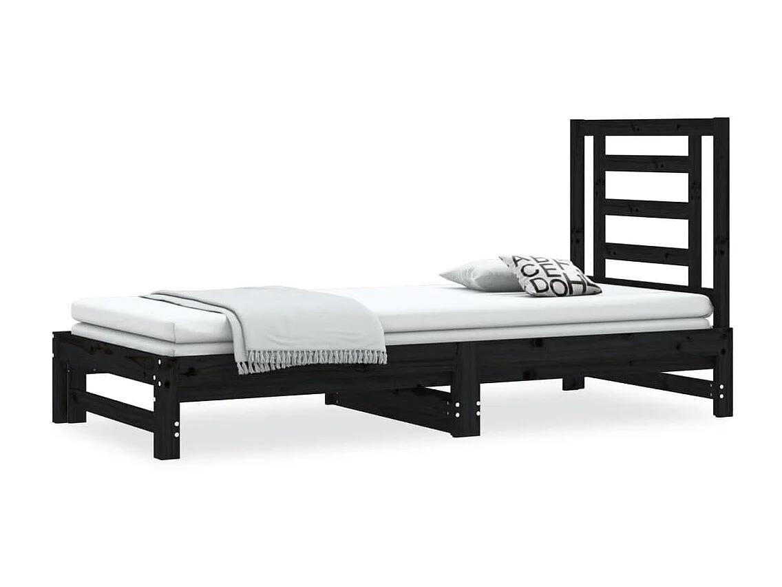 Slaapbank uitschuifbaar massief grenenhout zwart 2x(90x190) cm NL77863