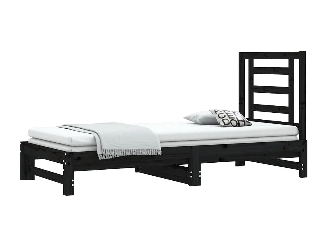 Slaapbank uitschuifbaar massief grenenhout zwart 2x(90x190) cm NL77863