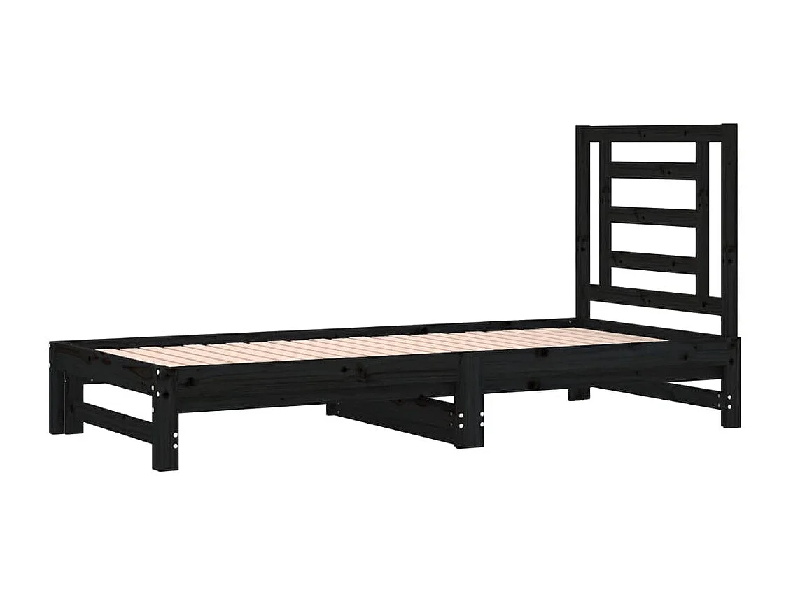 Slaapbank uitschuifbaar massief grenenhout zwart 2x(90x190) cm NL77863