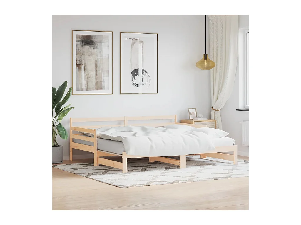 Lit de jour avec lit gigogne-90x200 cm 90x200 cm bois de pin massif QSO80569