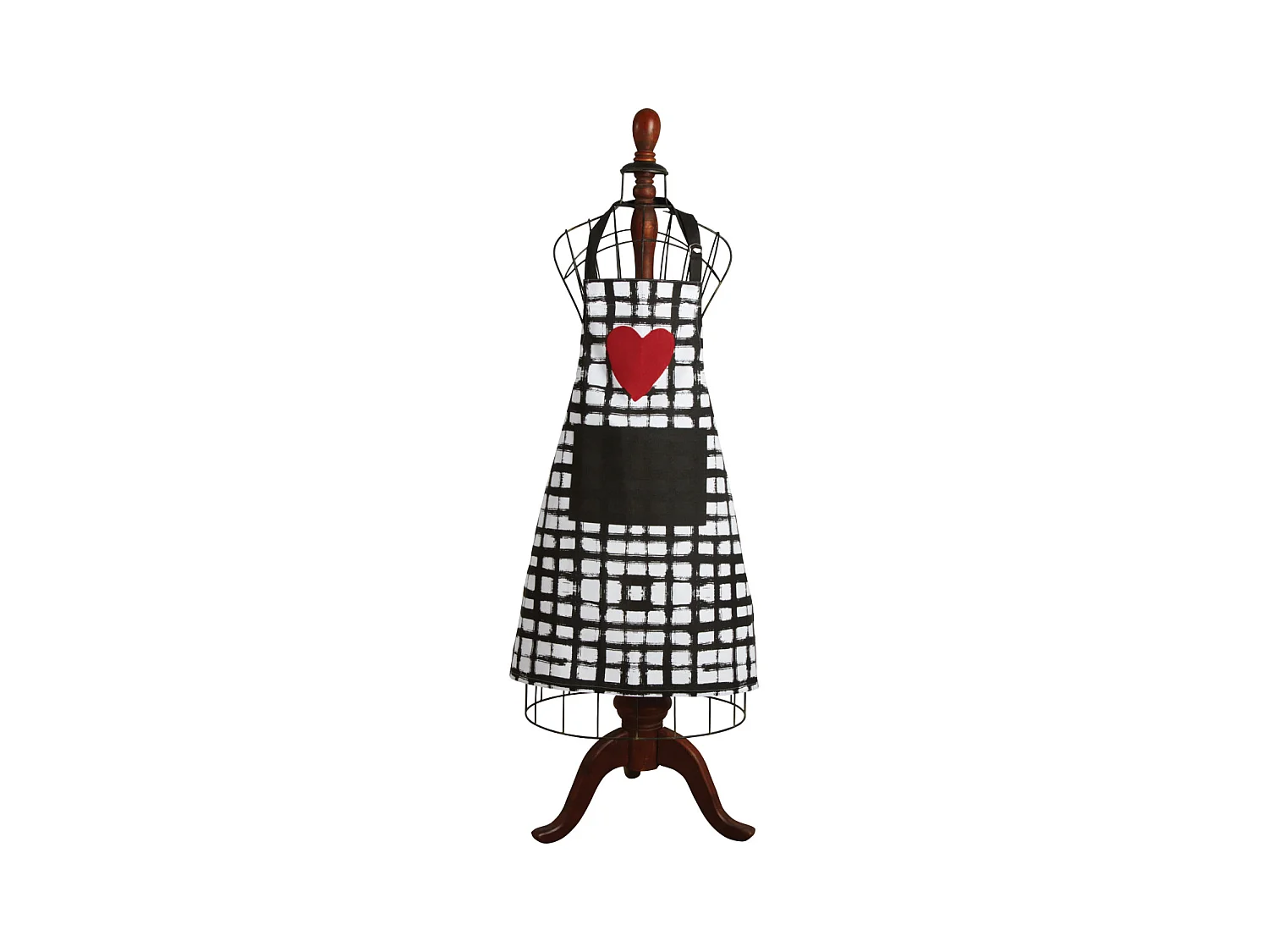 Tablier de cuisine en coton Coeur noir blanc rouge