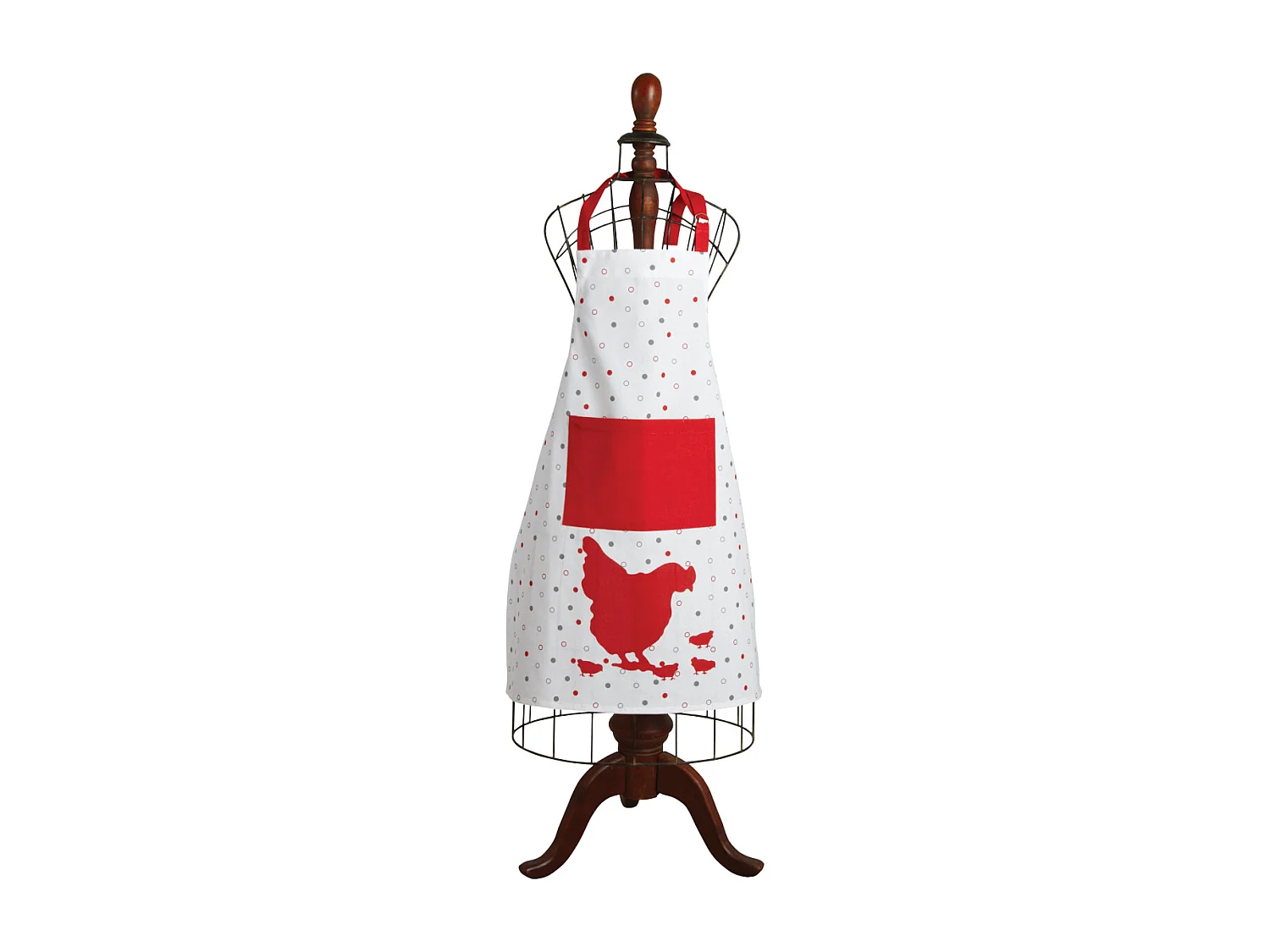 Tablier de cuisine en coton – Motif poule et poche rouge