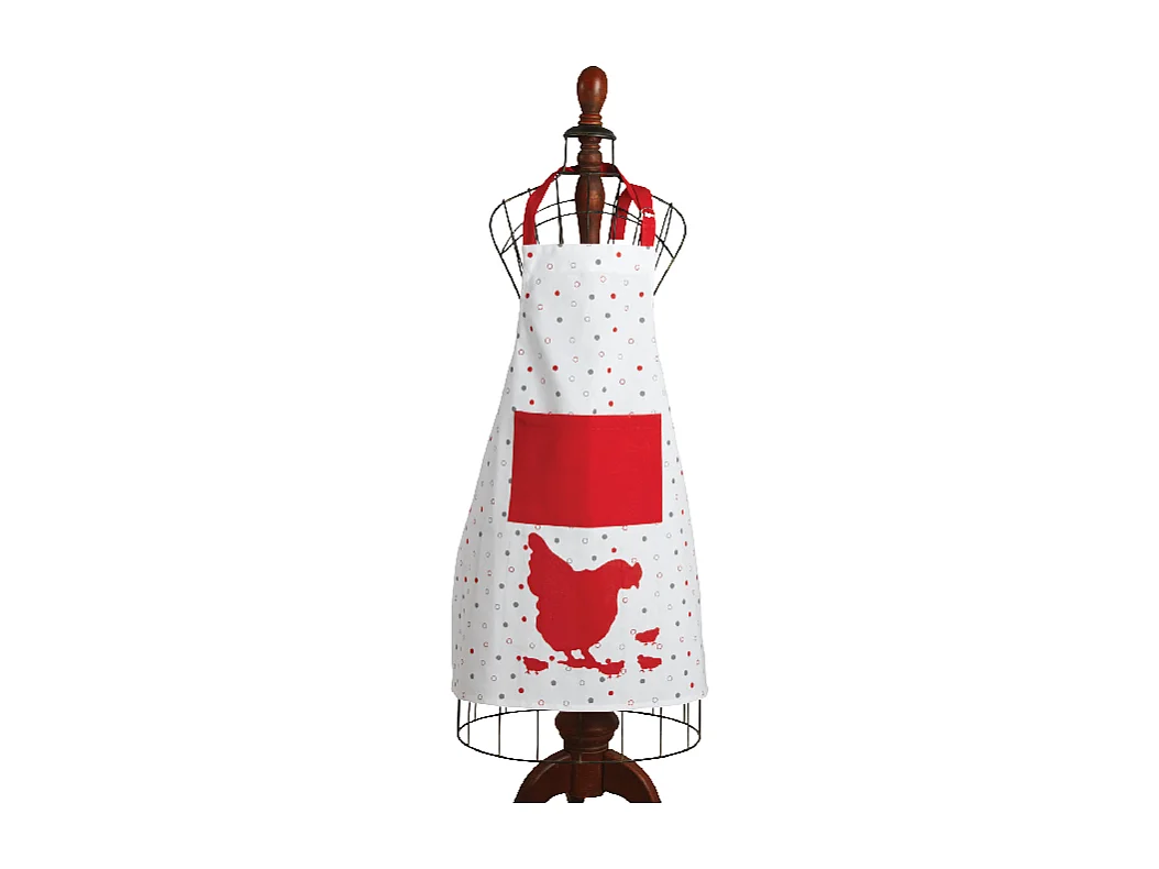 Tablier de cuisine en coton – Motif poule et poche rouge